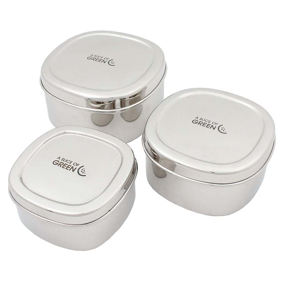 A Slice of Green - Stainless Steel Lunchboxes, Set of 3