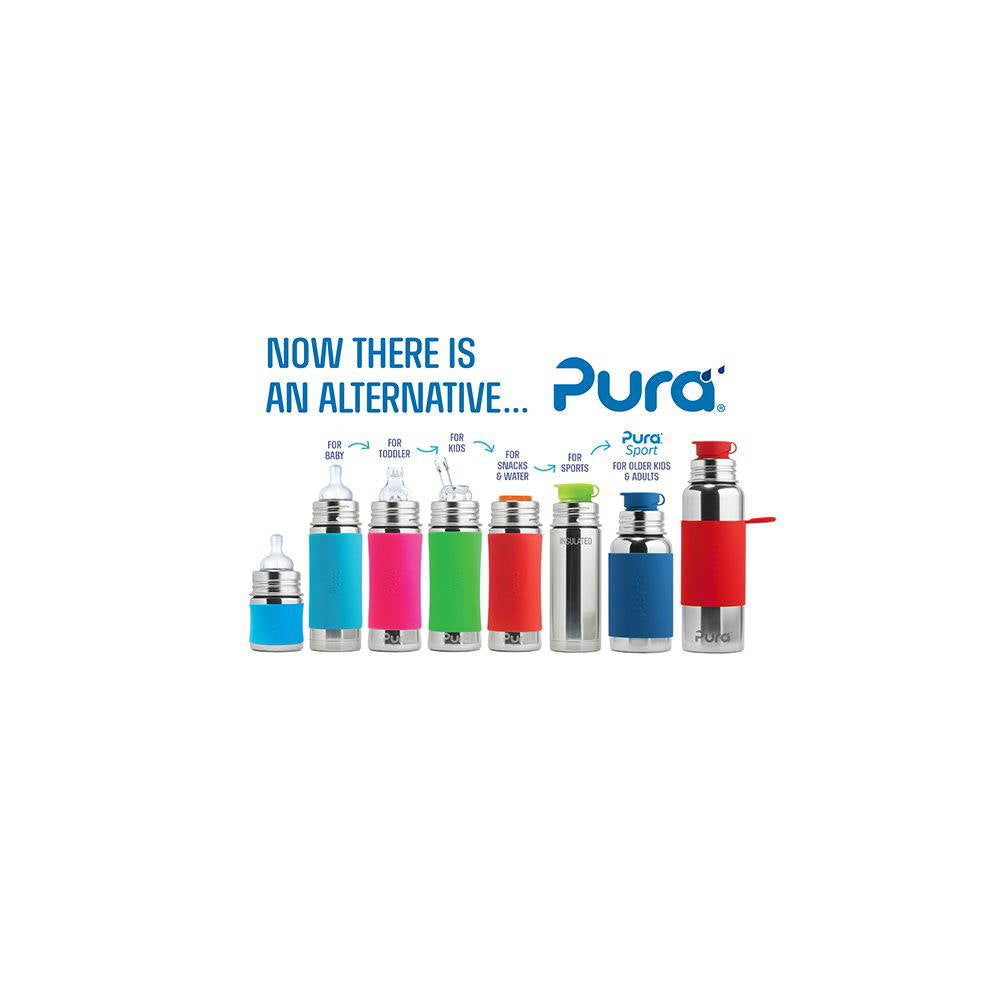 Pura - Stainless Steel Baby Bottle with Silicone Sleeve 150 ml, Aqua