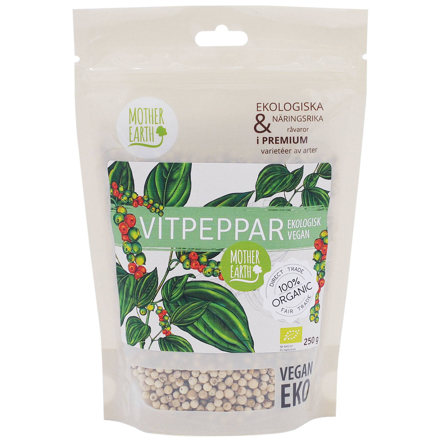 Organic Whole White Pepper 250 grams