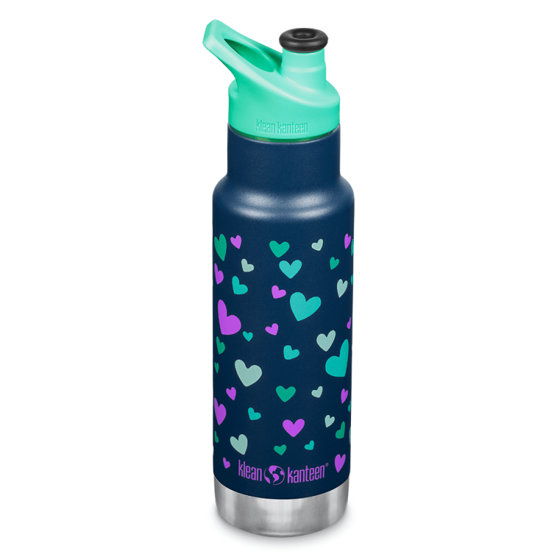 Kid Kanteen - Isolerad Vattenflaska Sport Cap, Navy Hearts - 355 ml 1