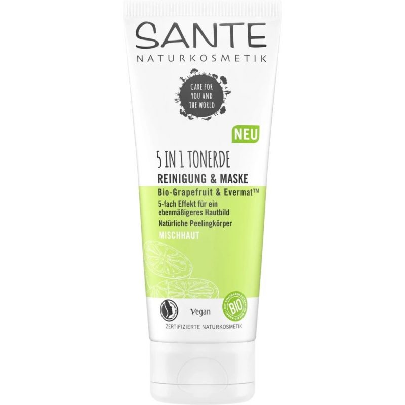 Sante - 5 in 1 Clay Cleanser & Mask Mattifying Eko Grapefruit & Evermat 1
