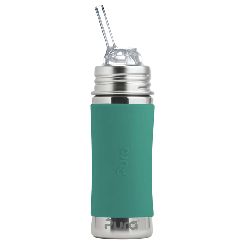 Pura – Kiddo Straw Bottle Rostfritt Stål med Silikonhölje 325 ml, Mint 1