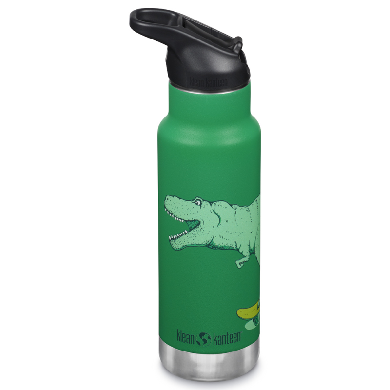 Kid Kanteen - Isolerad Vattenflaska Flip Seal Sport Cap, Dino Skate Green - 355 ml 1